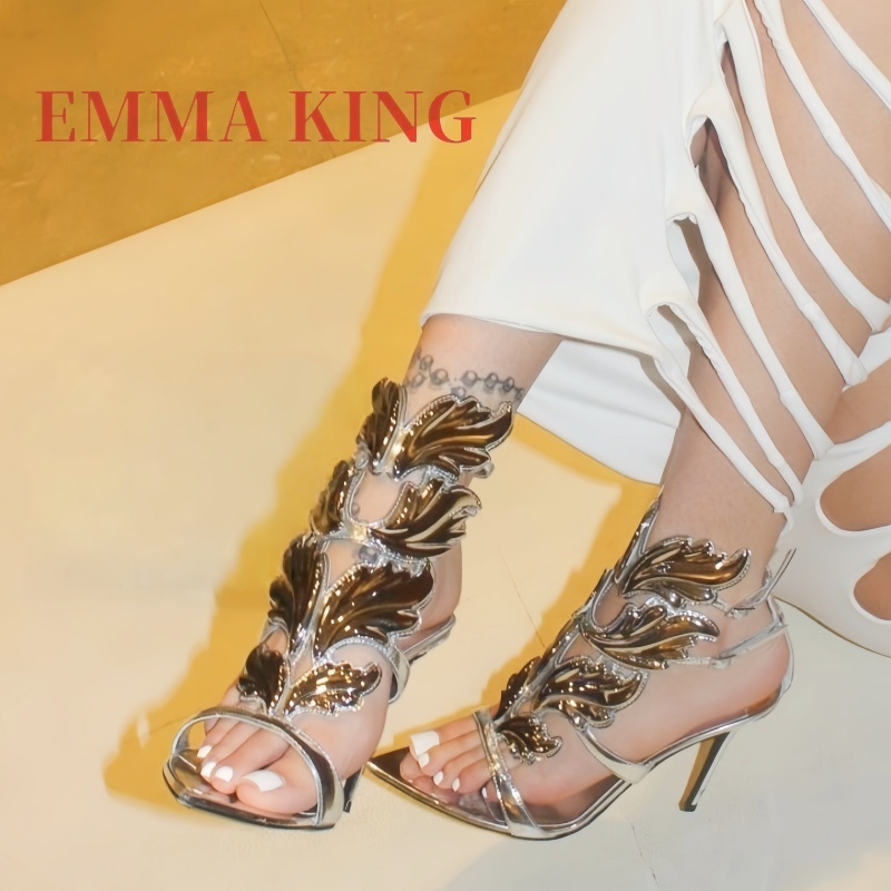 Metallic Heel Sandal - Sandálias Femininas Metálicas com Asas e