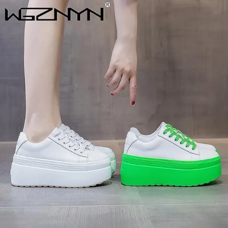 Platform Sneakers Chunky - Tênis Feminino Casual de Couro Genuíno