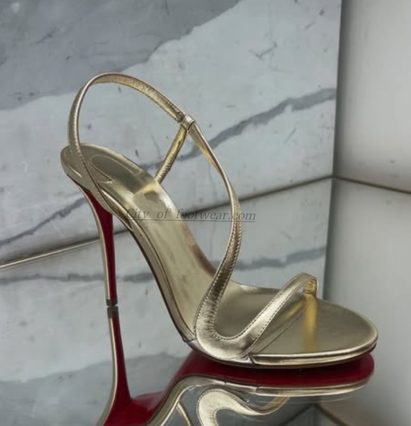 Metallic Heel Sandal - Sandálias sexy de couro metálico dourado