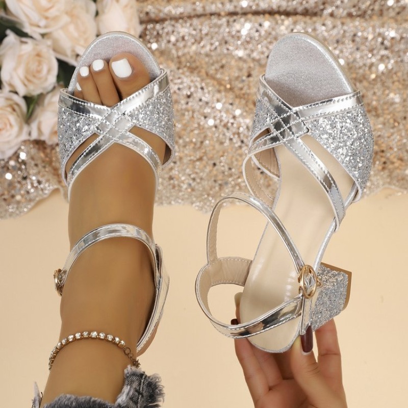 Sandálias Femininas de Salto B - Metallic Heel Sandal avaliação e preço